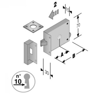 2 Pezzi Serratura Applicare Orizzontale Mm  70 Dx   189 Gb