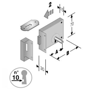 2 Pezzi Serratura Applicare Orizzontale Mm  70 Dx   188 Gb
