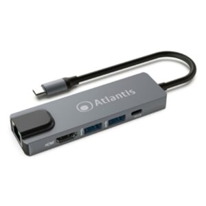 Cavi Mini Docking Type-c Atlantis A04-tc_lanhd+pu -1p Hdmi1.4+1p Gigabit+2p Usb3.0+1p Type-c Pd Ris.1920x1080@60hz-cavo 18cm