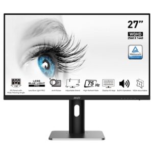 Monitor Monitor Msi Pro Mp273qp 27"ips Ag Qhd 16:9 Mm Pivot 1000:1 4ms 75hz Less Blue Light Pro 2xhdmi Dp Vesa Black Fino:31/12