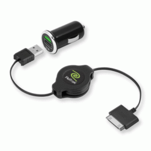 Accessori Alimentatore Usb Da Auto 1p Retrak Euipadcar + Cavo Usb-apple30pin 100cm Retrattile Nero Out:2