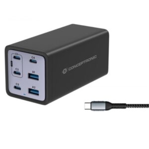 Smartphone Caribatterie Usb Pd Gan Conceptronic Ozul06bea 6p Da 200w- Cavo Ric.usb-c