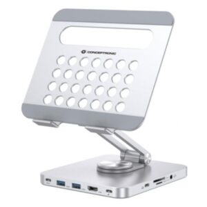 Accessori Supporto X Tablet Con Docking Station 8in1 Conceptronic Donn26g Base Girevole A 360°