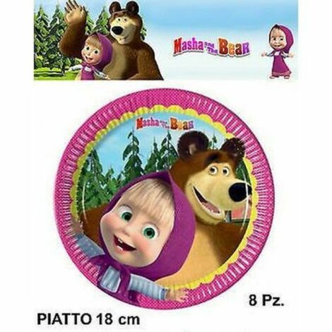 Piatto Plastica 23cm 8pz Masha E Orso