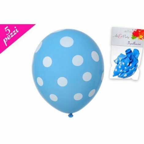 Palloncino 5pz Azzurro Pois