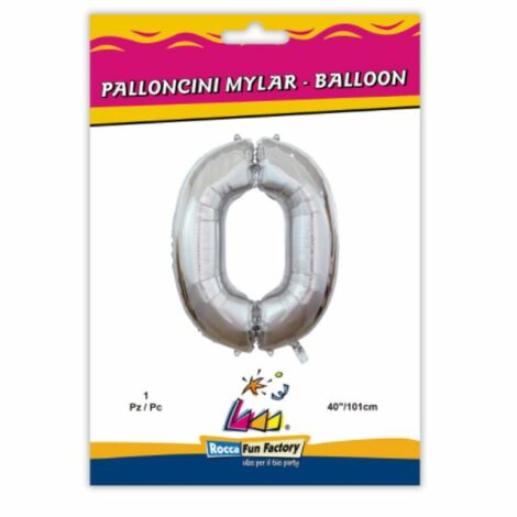 Palloncino Mylar N. 0 Argento Mega 101cm